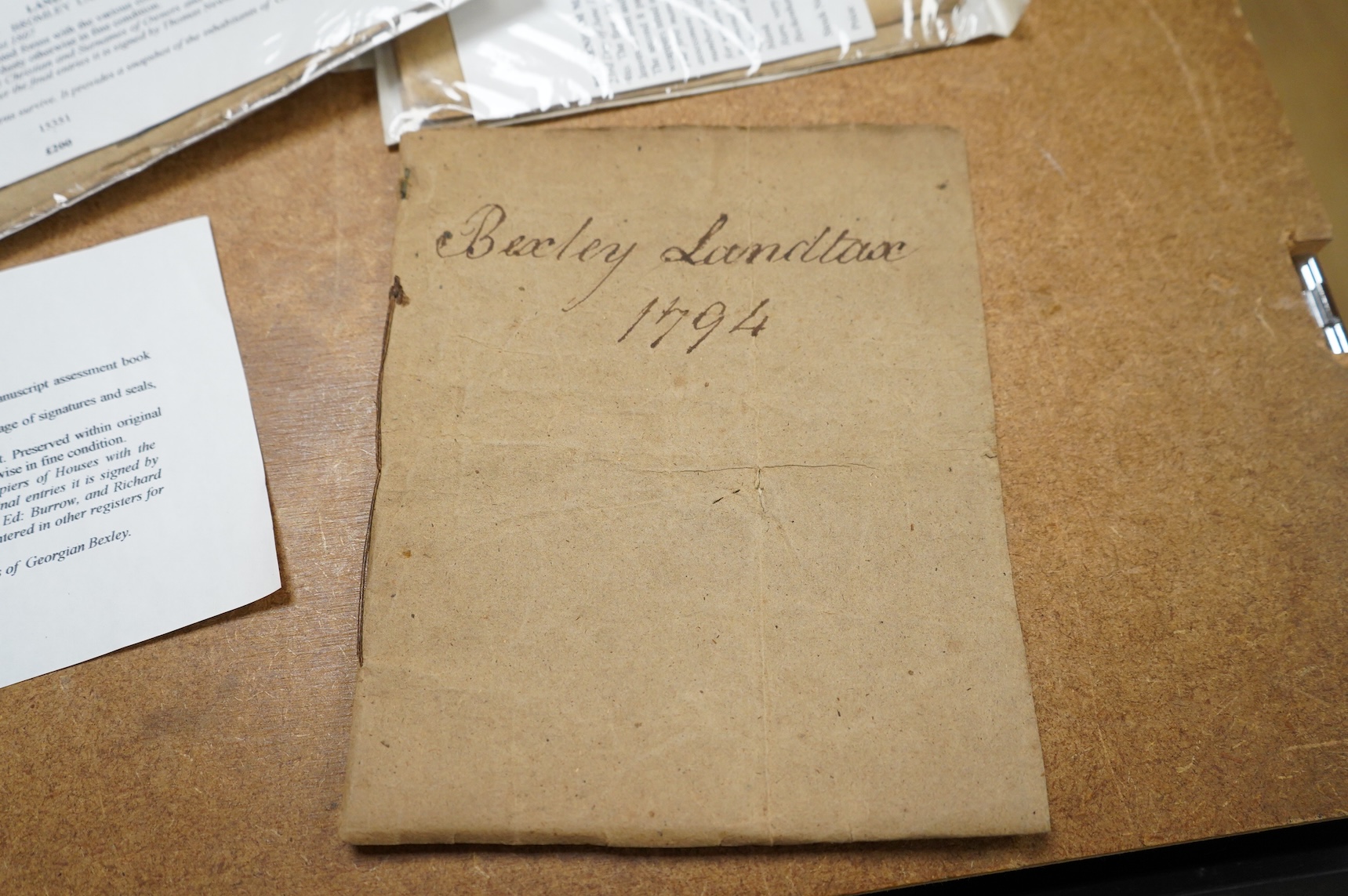 Kent 18th Century Taxation - Beckenham Land Tax Assessment book, 1766: contemp. wrappers (sewn), 8vo. ms. cover title, 8pp. ms. headed and ruled in 6 columns with full ms. infill details (approx. 75 occupiers named), sig